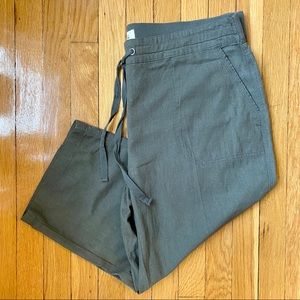 Linen Blend Olive Drawstring Crop Pants 1X